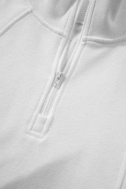 Sweat-shirt blanc à col zippé et épaules tombantes