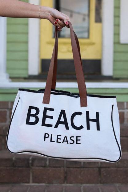 Grand sac fourre-tout en toile blanc brillant avec imprimé BEACH PLEASE 