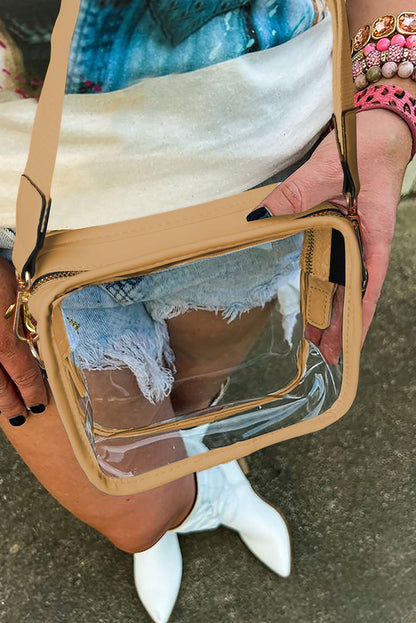 Bolso bandolera con correa de cuero de PVC transparente blanco