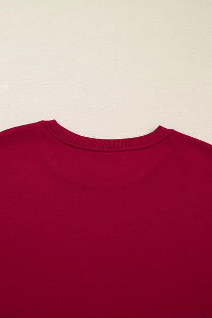 Racing Red Contrast Striped Bow Detail Drop Shoulder Sweatshirt Dress with Pockets