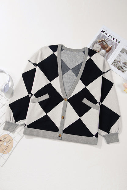 Cardigan ample boutonné à épaules tombantes et colorblock noir