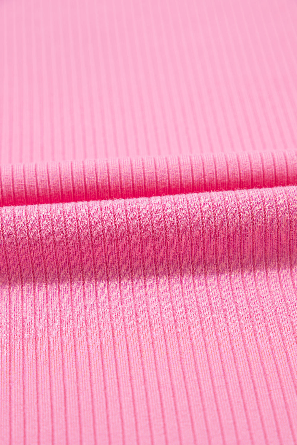 Strawberry Pink Ruffled Pleated Mesh Sleeve Ribbed Knit Slim Fit T Shirt