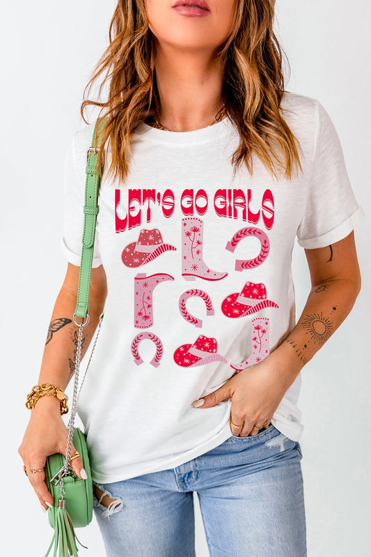 White LET'S GO GIRLS Western Fashion Graphic T Shirt