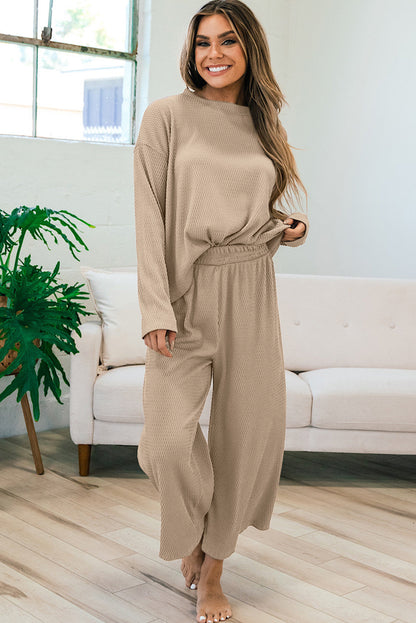 Ensemble pull et pantalon ample texturé gris fumé