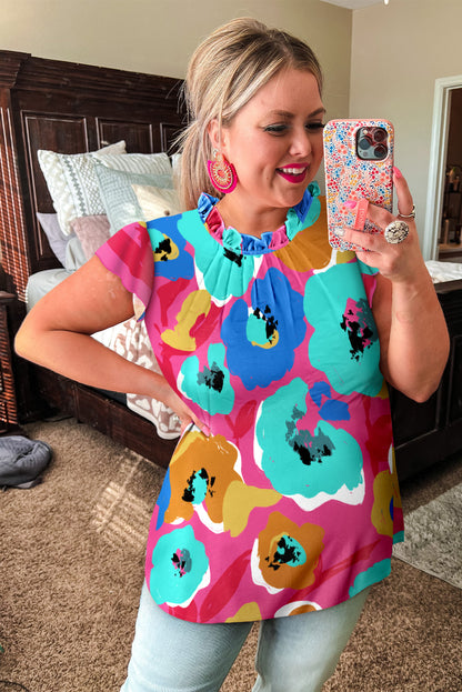 Blusa con cuello en V y manga 3/4 con estampado floral multicolor 