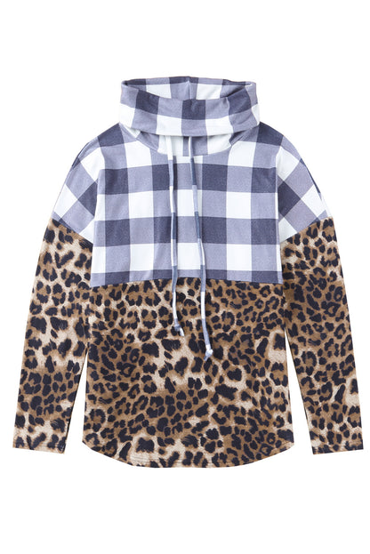 Plaid Patchwork Cowl Neck Sweatshirt