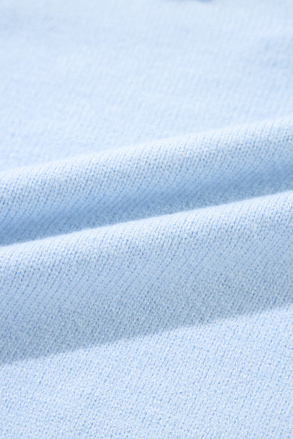 Beau Blue Flower Detail Knitted Notched Neck Sweater