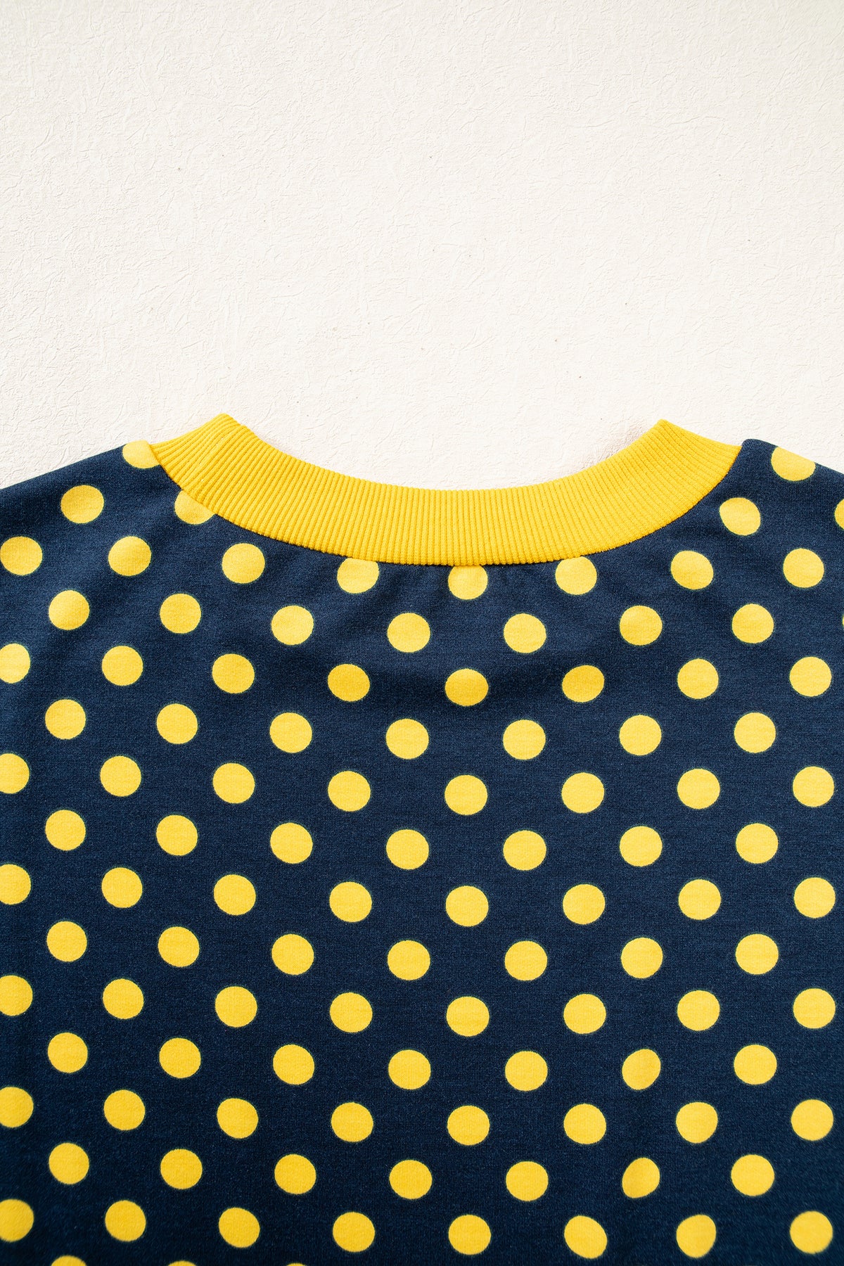 Blue Polka Dot Print Contrast Trim Round Neck Bracelet Sleeve Top