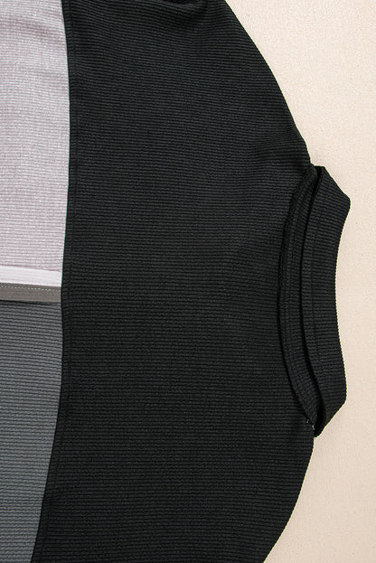 Sweat-shirt oversize à col côtelé et blocs de couleurs gris