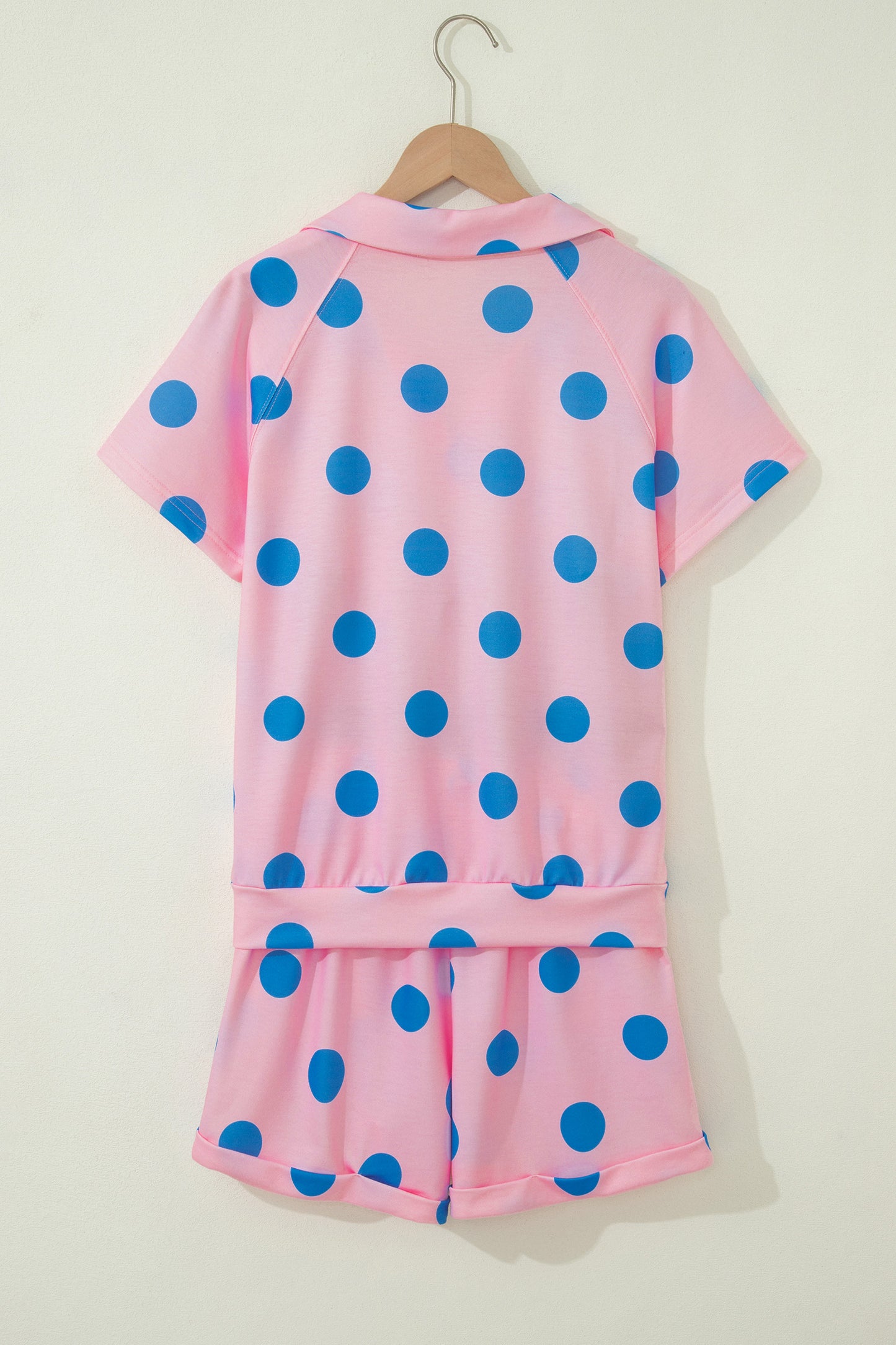 Green Polka Dot Print V Neck Tee Short Set