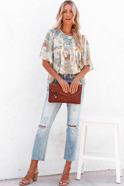 Blusa holgada de mangas anchas con estampado de paisley multicolor