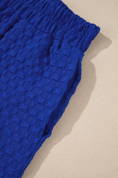 Sky Blue Jacquard Textured Buttoned Tee and Shorts Set