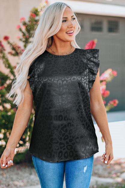 Débardeur à volants en satin imprimé léopard 