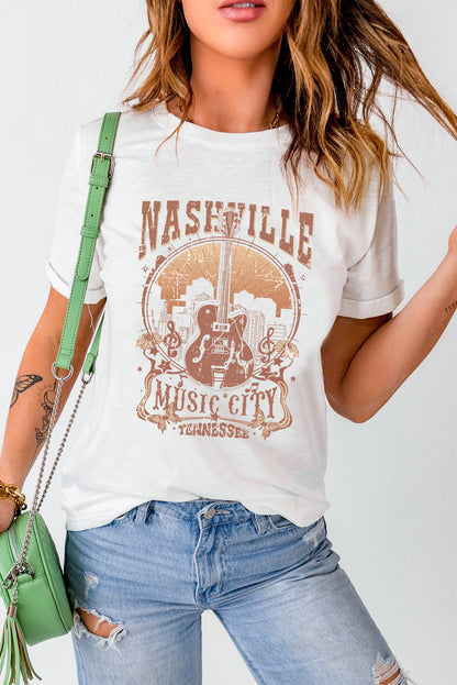 T-shirt ras du cou blanc vintage avec imprimé Nashville Music City