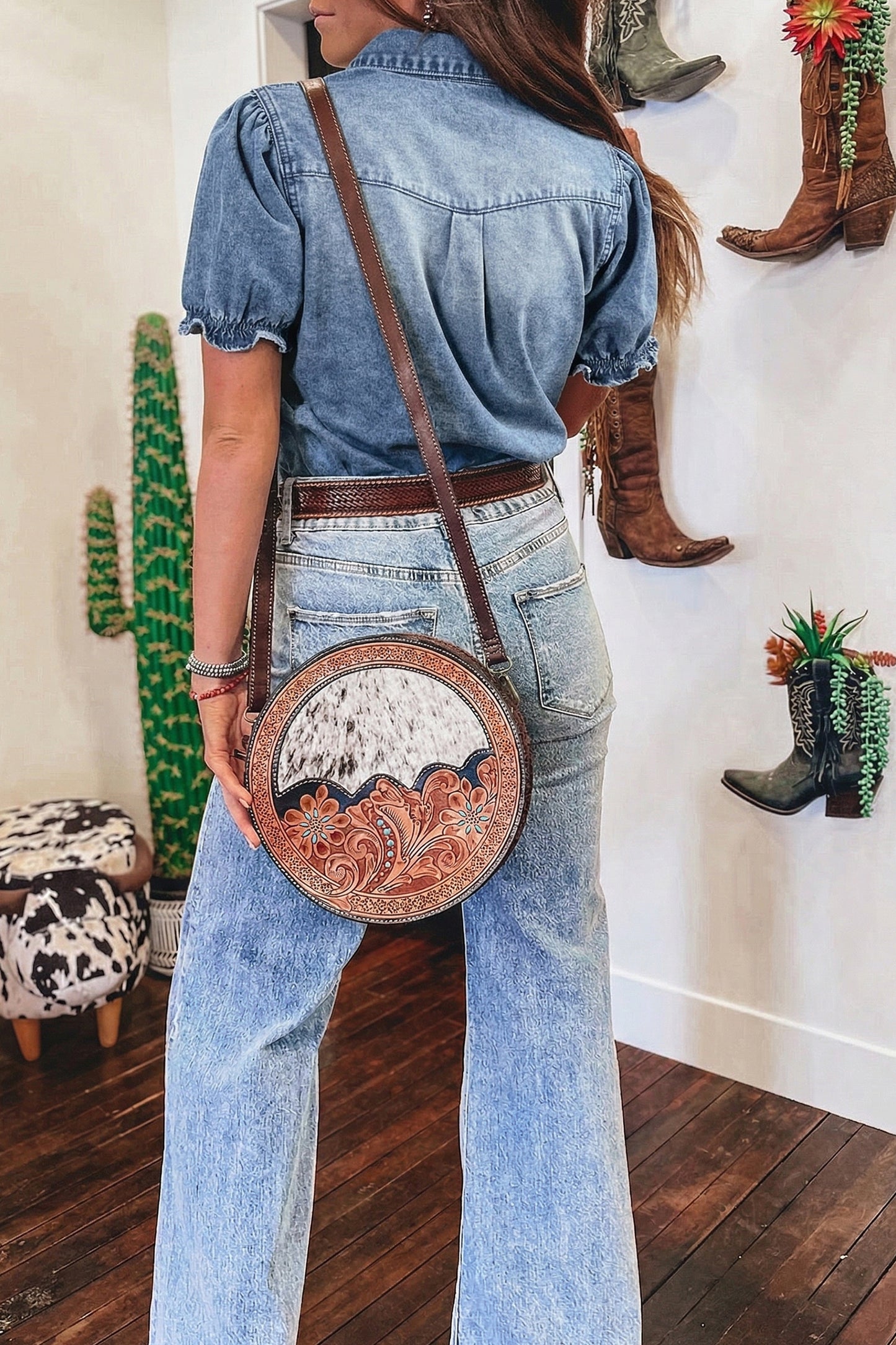 Beau Blue Frilled Short Sleeve Snap Button Denim Shirt