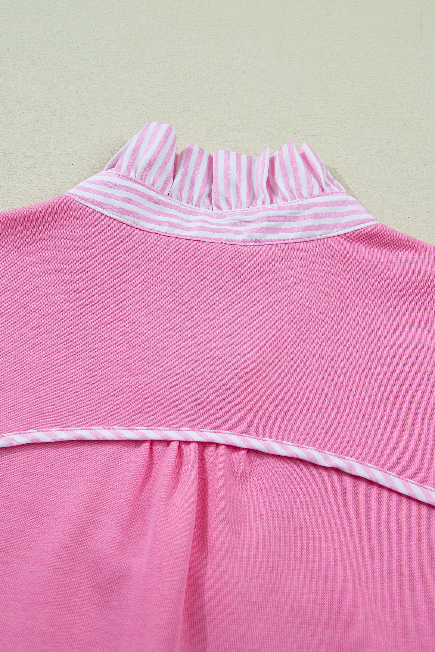 Sachet Pink Striped Frilled Collar Short Sleeve Blouse