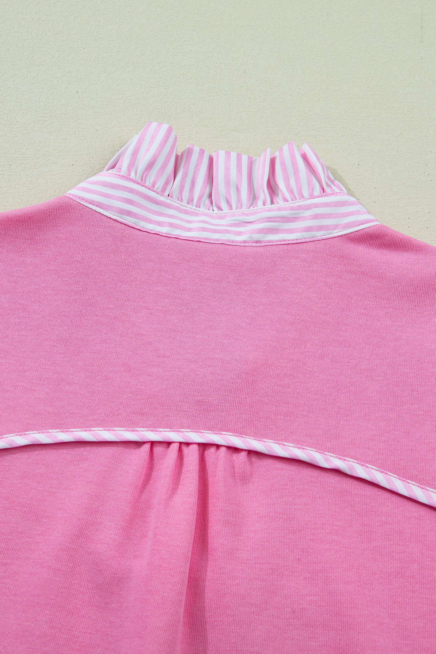 Sachet Pink Striped Frilled Collar Short Sleeve Blouse
