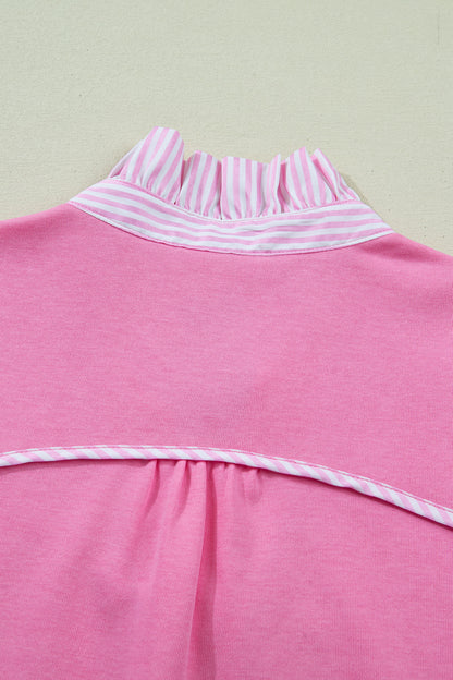Sachet Pink Striped Frilled Collar Short Sleeve Blouse