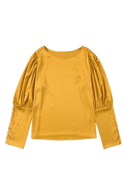 Satin Buttoned Cuffs Puff Sleeve Top