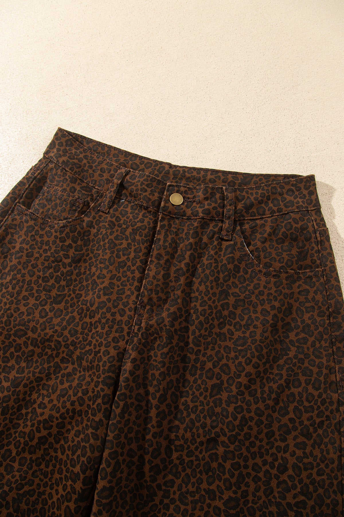 Brown Casual Leopard Print Full-Length Regular Fit Jeans
