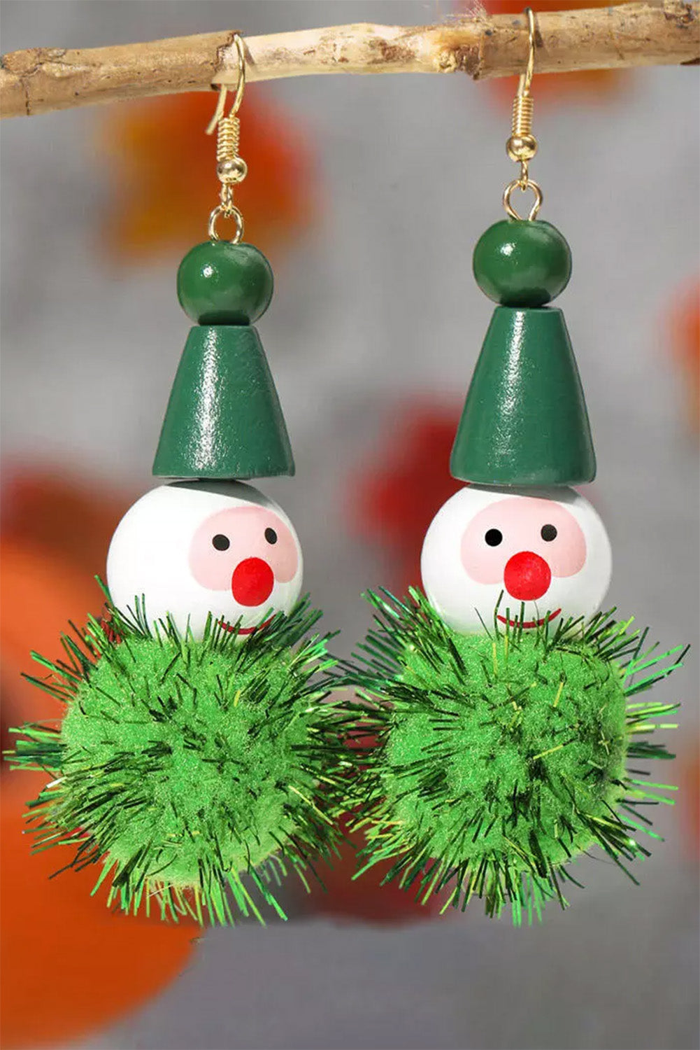 Green Christmas Glitter Elves Pom-Pom Earrings