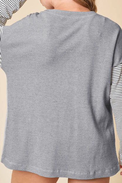 Cardigan ouvert à rayures noires et patchwork avec poche