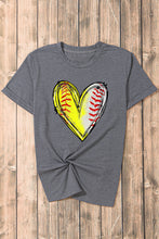 Gray Baseball Heart Shape Print Crew Neck T Shirt