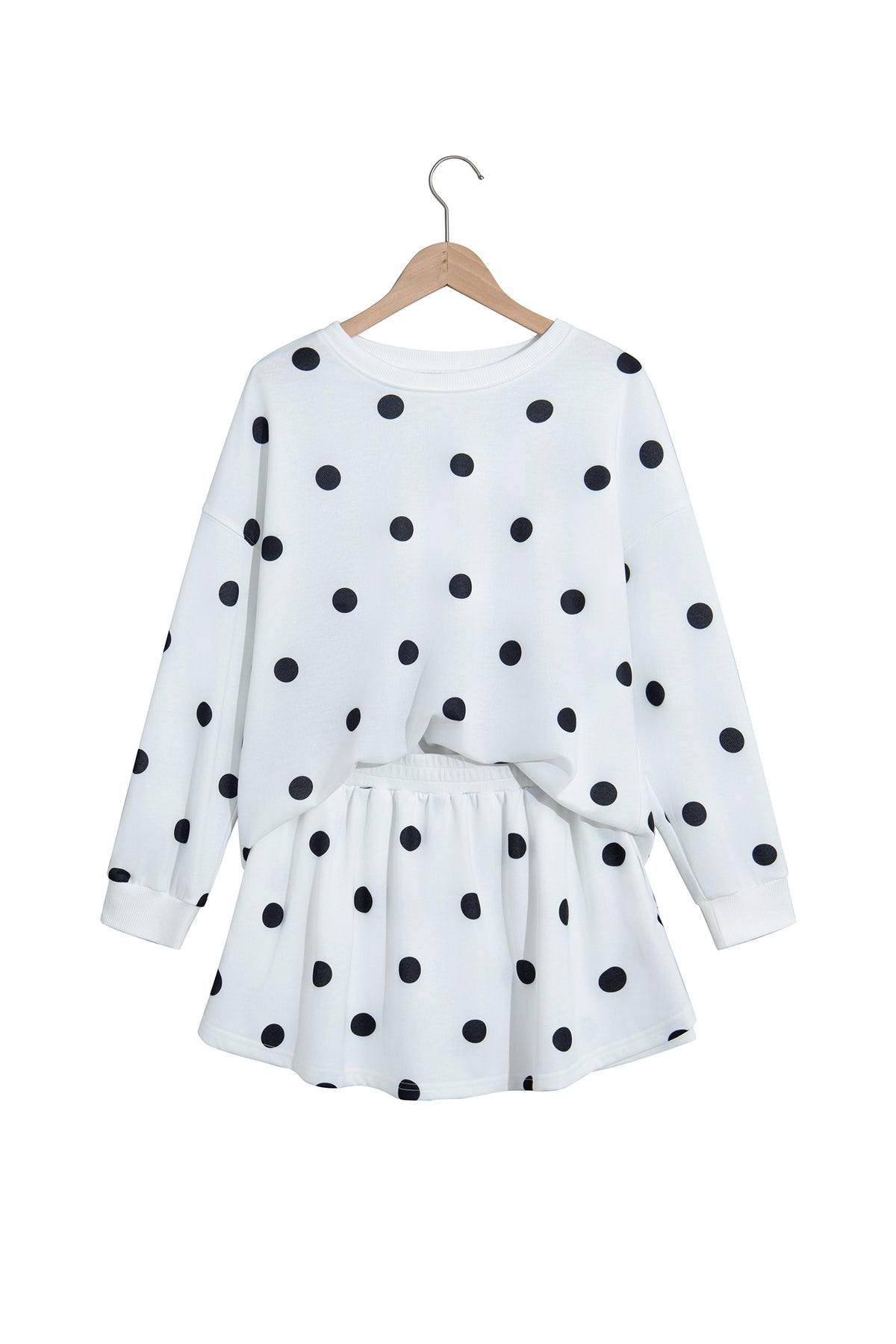 Beige Polka Dot Raw Hem Relaxed Pullover Loose Skort Two Piece Set
