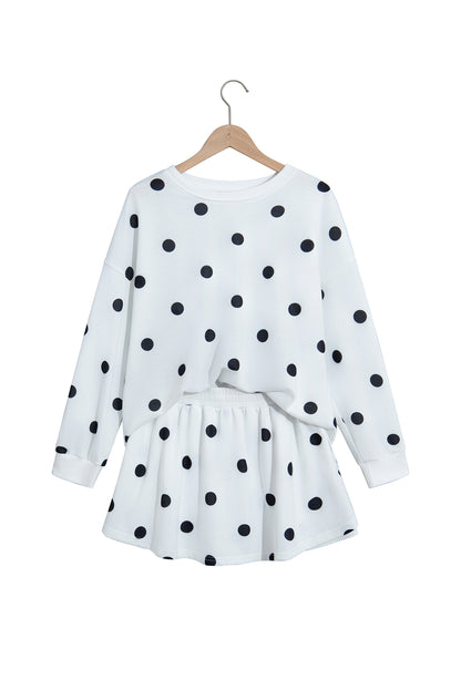 Beige Polka Dot Raw Hem Relaxed Pullover Loose Skort Two Piece Set