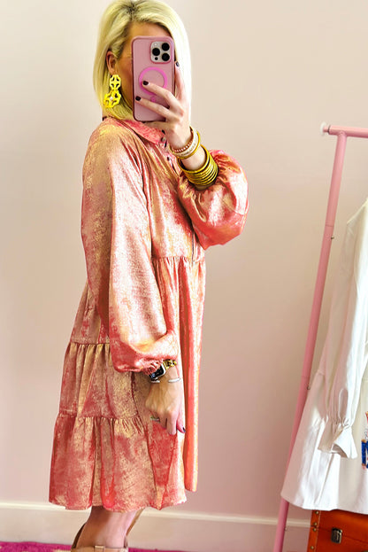 Robe mini grande taille à manches ballon métallisées et motif fleur de pêcher