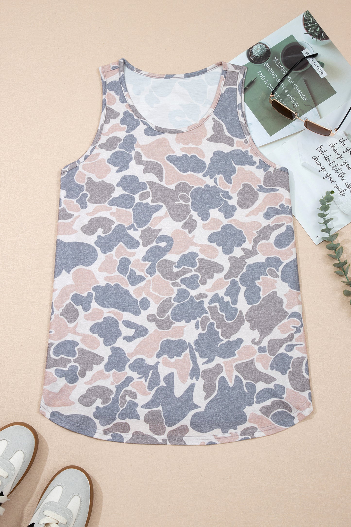Multicolour Retro Camouflage Print Oversize Tank Top