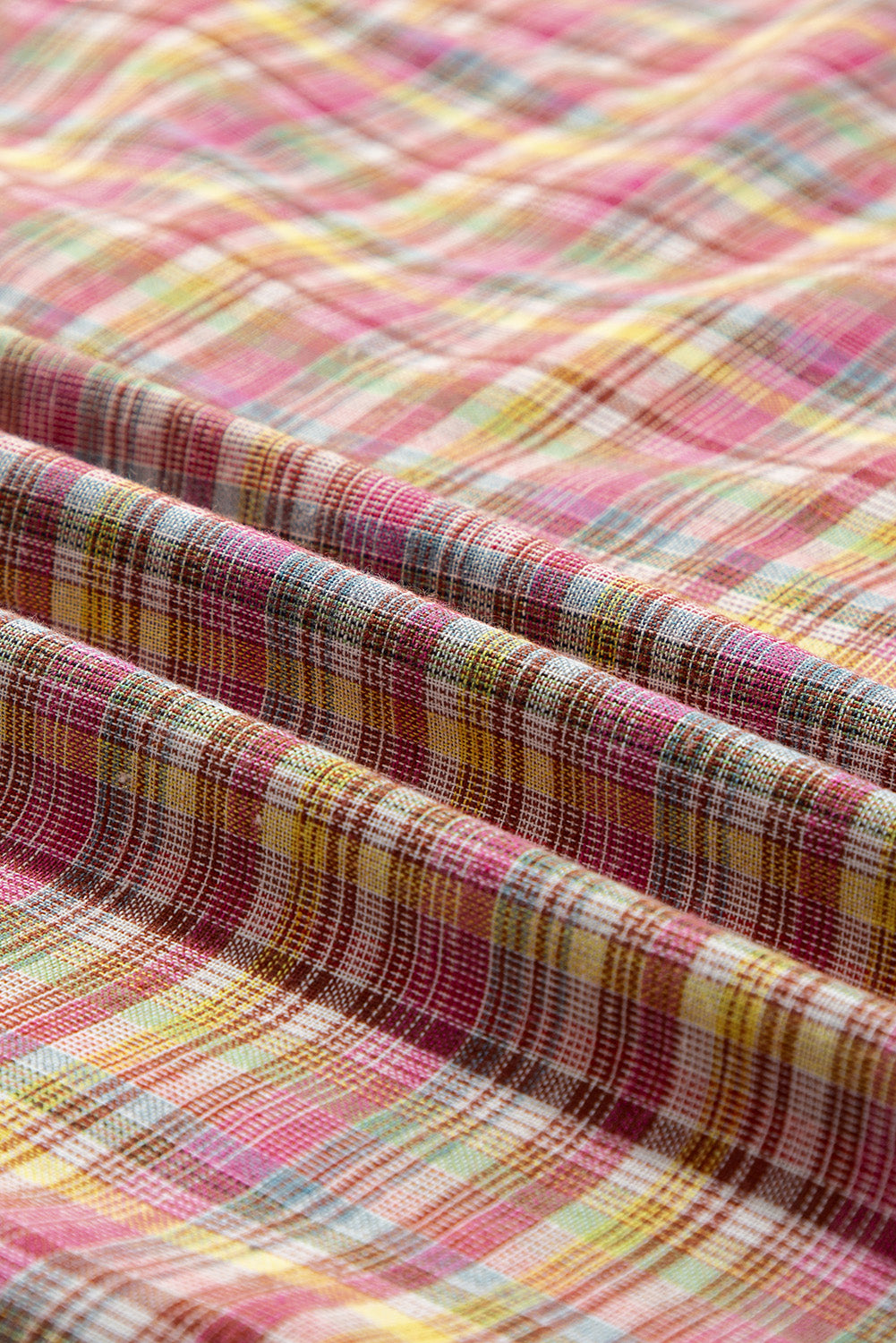 Chemisier Henley patchwork à carreaux colorblock rose