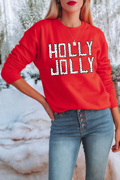 Sweat-shirt de Noël rouge à pois HOLLY JOLLY