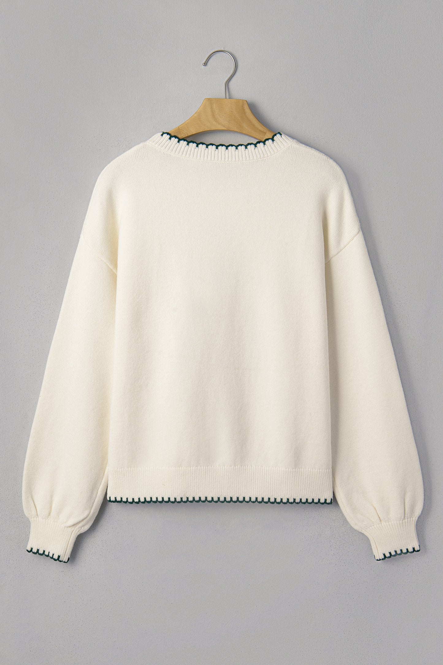 Beige Stitched Detail Christmas Tree Holiday Casual Sweater