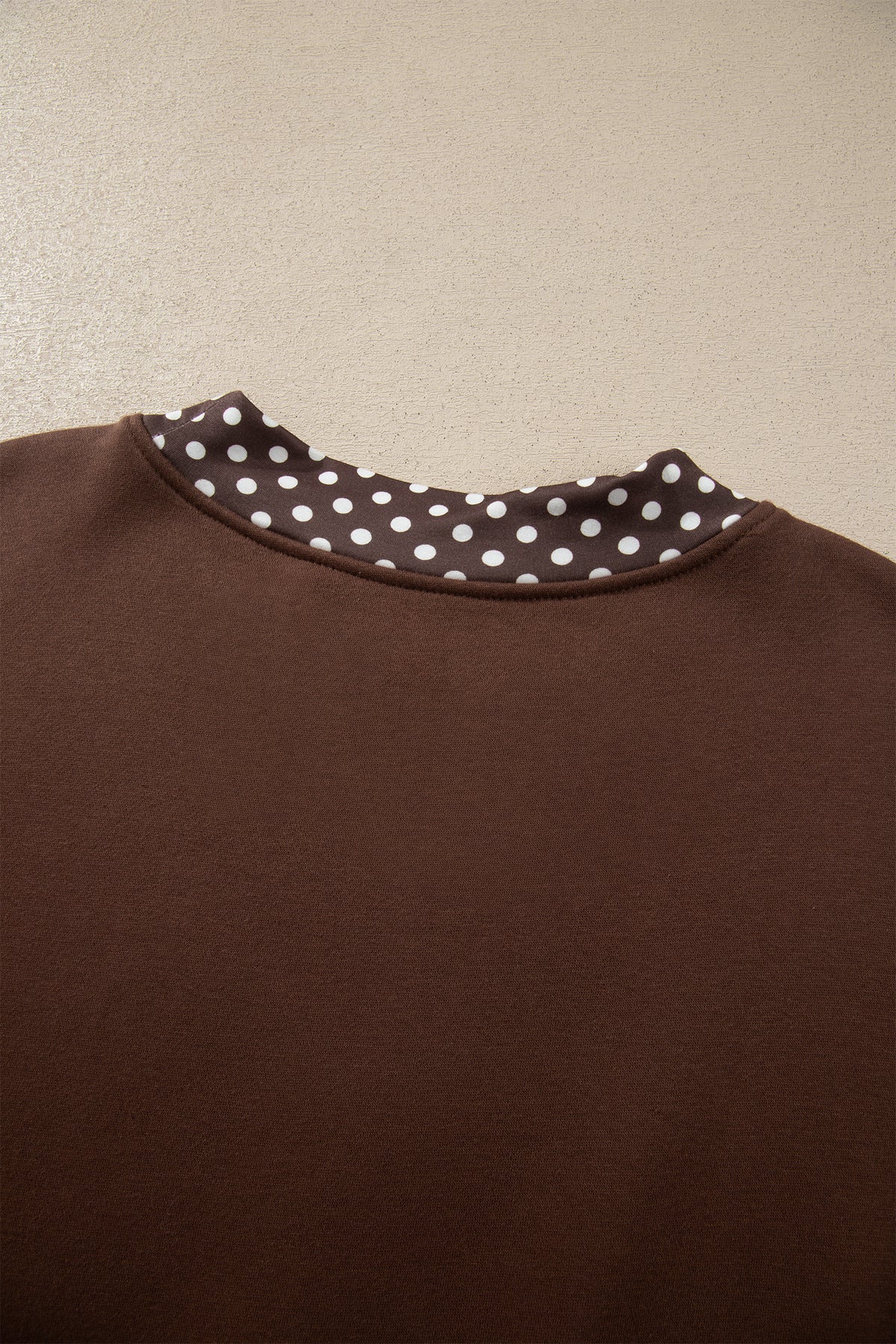 Brown Colorblock Polka Dot Contrast Trim Oversized Sweatshirt