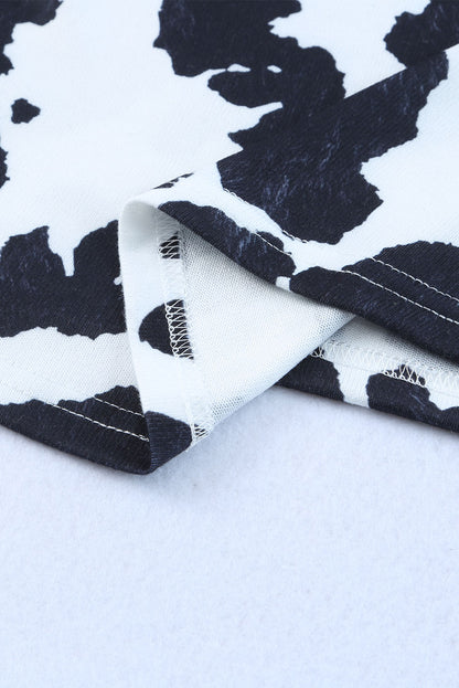 Top de manga corta con abertura y estampado de vaca de un hombro 