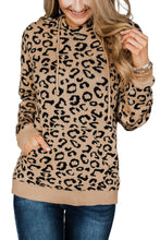 Khaki Leopard Knitted Drawstring Hooded Sweater