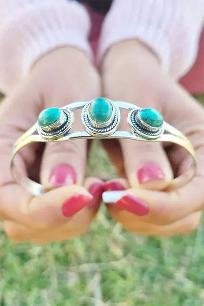 Boho Turquoise Gem Beaded Open Bracelet