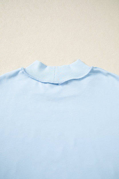 Mist Blue Jesus Saves Slogan Print Stand Neck Baggy Sweatshirt