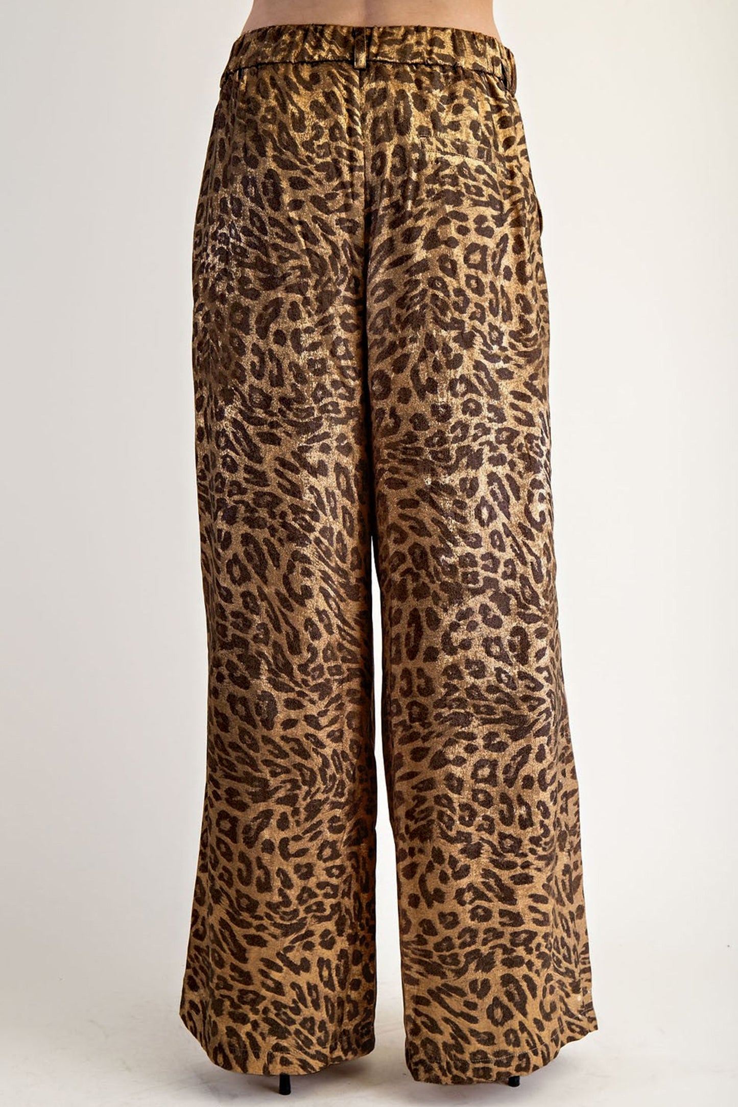 Multicolour Leopard Print Western Style Wide Leg Full Length Pants
