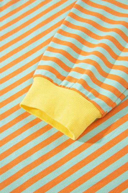 Orange Stripe High Neck Striped Colorblock Tunic Plus Size Sweatshirt