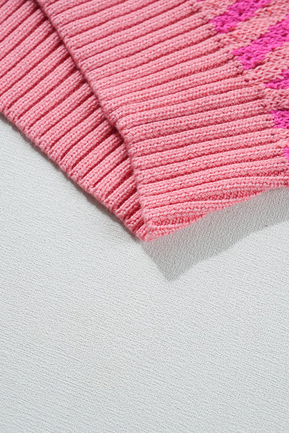 Cardigan boutonné à rayures roses et col en V à épaules tombantes