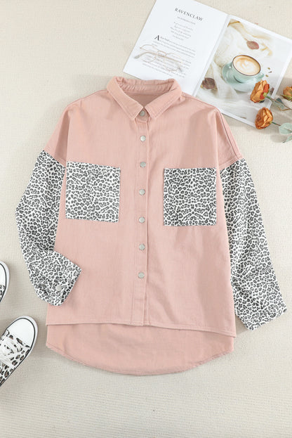 Sky Blue Contrast Leopard Denim Jacket