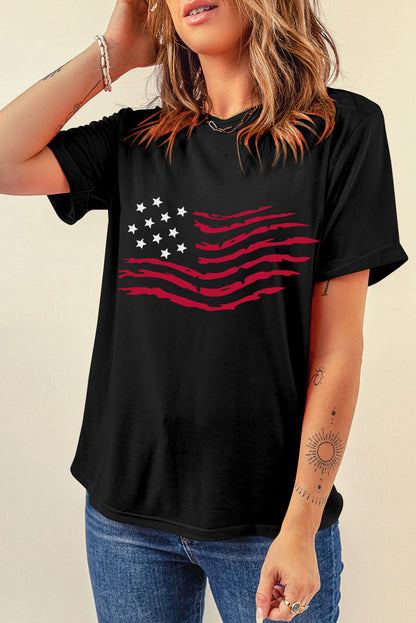 T-shirt ras du cou noir avec motif drapeau américain