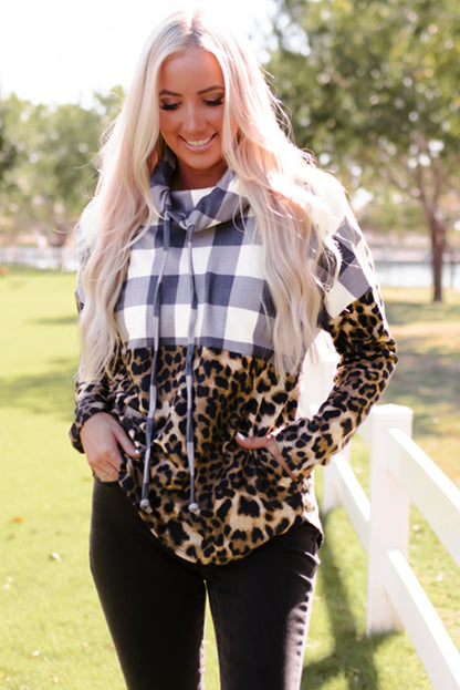 Plaid Patchwork Cowl Neck Sweatshirt