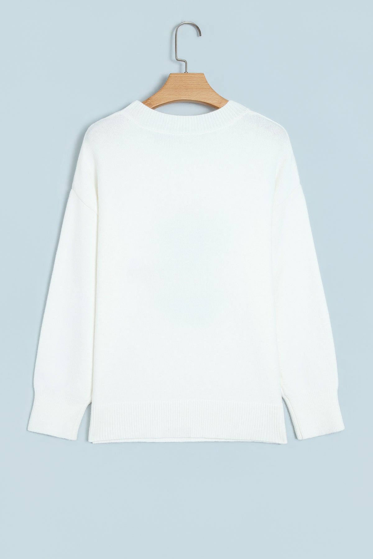 White Cozy Dog Print Dropped Shoulder Relaxed Sweater