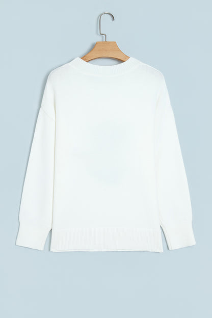White Cozy Dog Print Dropped Shoulder Relaxed Sweater