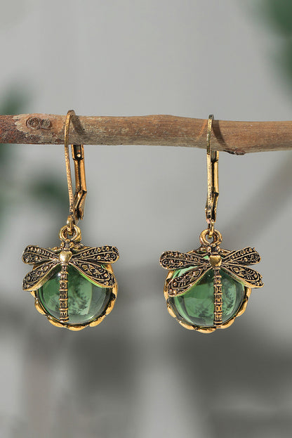 Boucles d'oreilles pendantes en cristal libellule vintage vert gazon