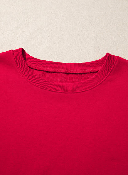 Fiery Red Striped Patchwork Sleeve Colorblock Sweatshirt