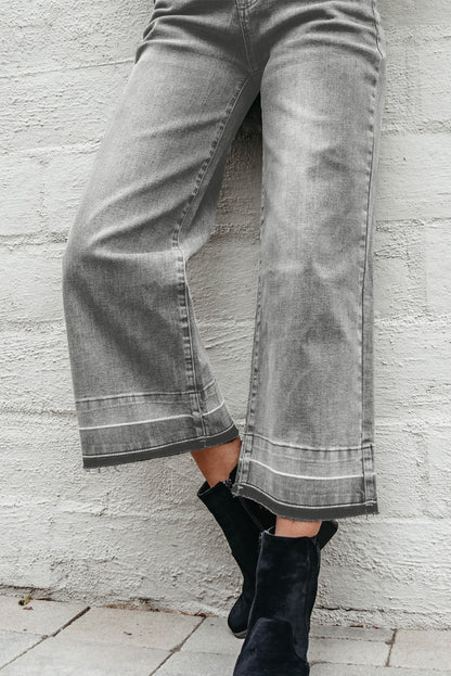 Gray Raw Hem Straight Leg Loose High Waist Jeans